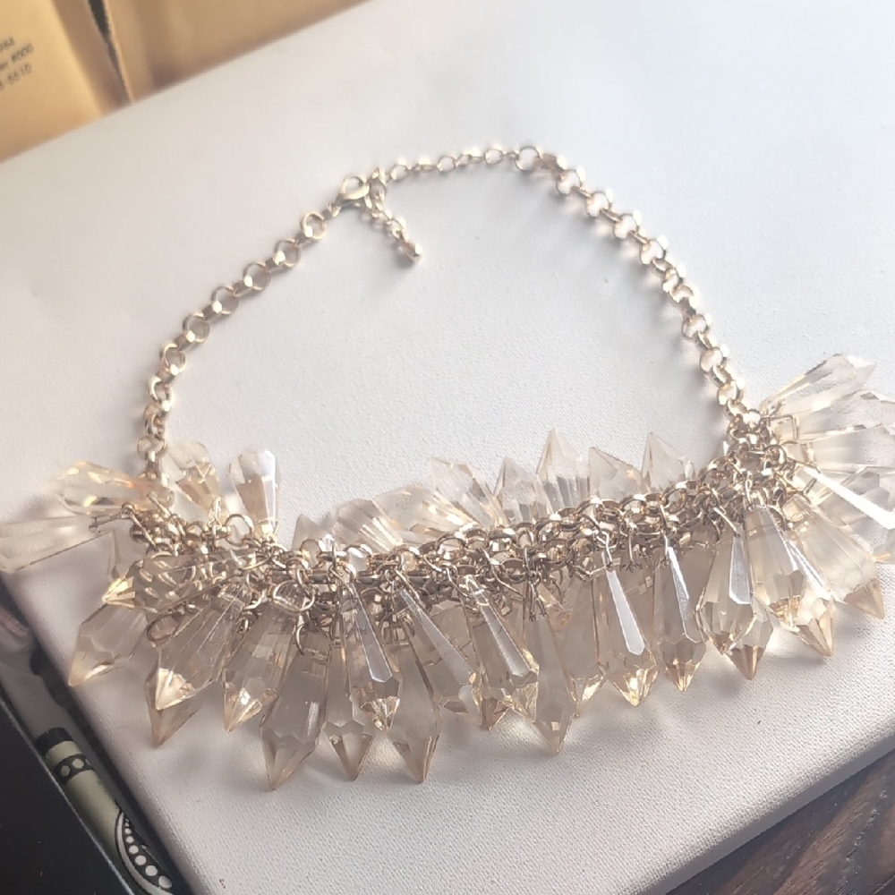 Crystal Drop Statement Necklace - Champagne Clear